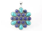 Traditionele bewerkte zilveren hanger met lapis lazuli en turkoois afbeelding 4