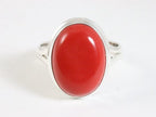 Ovale hoogglans zilveren ring met rode koraal steen afbeelding 4