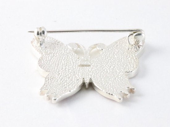 Zilveren vlinder broche met roze parelmoer afbeelding 3