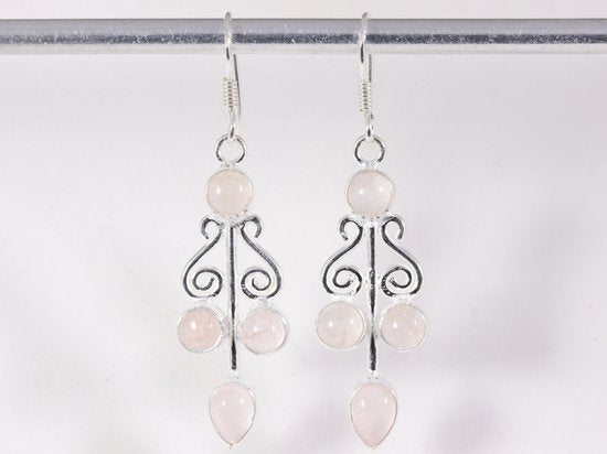Lange zilveren oorbellen met rozenkwarts afbeelding 4