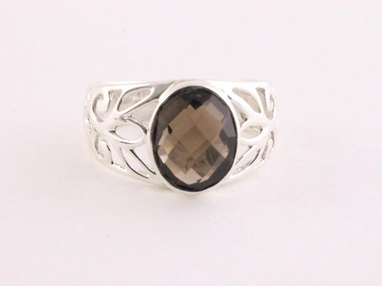 Opengewerkte zilveren ring met rookkwarts afbeelding 3