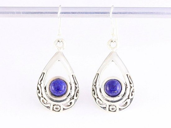 Opengewerkte zilveren oorbellen met lapis lazuli afbeelding 3