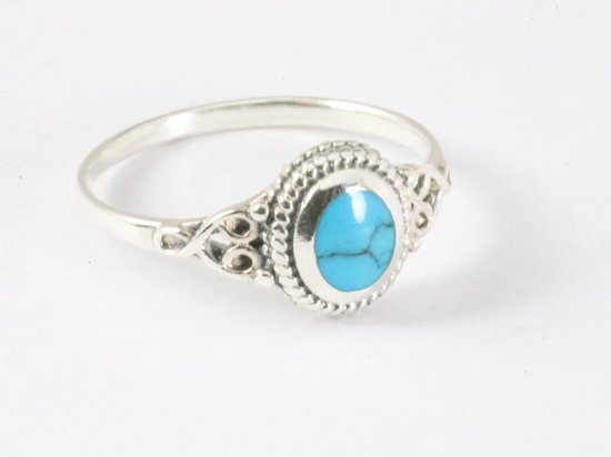 Fijne bewerkte zilveren ring met blauwe turkoois afbeelding 1