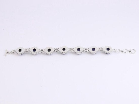 Bewerkte zilveren schakelarmband met grote lapis lazuli stenen afbeelding 3