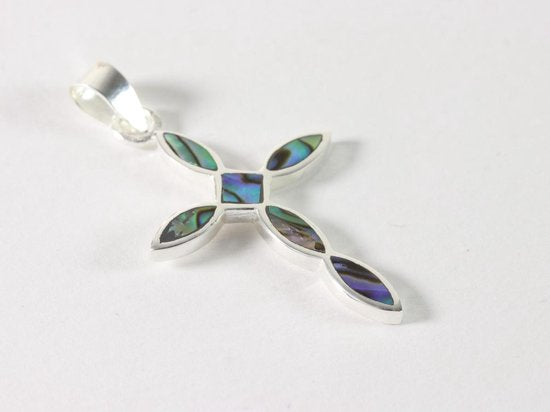 Zilveren kruishanger met abalone schelp afbeelding 2