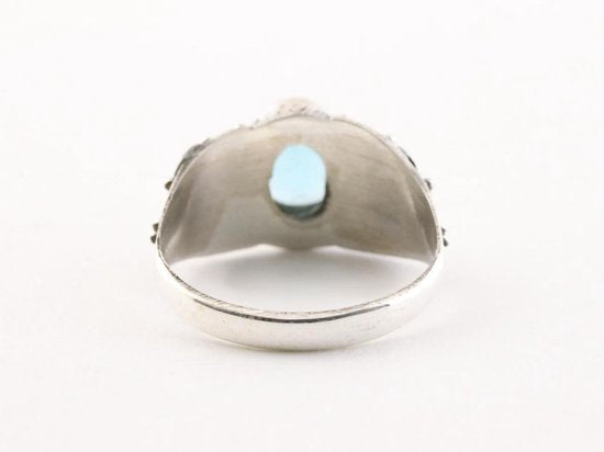 Bewerkte zilveren ring met blauwe topaas afbeelding 3