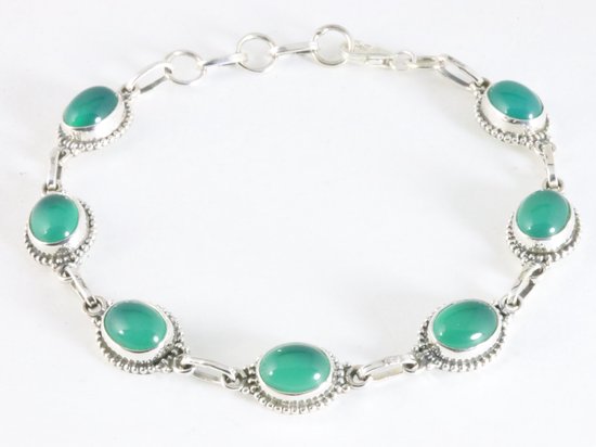 Bewerkte zilveren armband met jade afbeelding 1