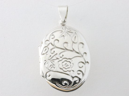 Groot bewerkt ovaal zilveren medaillon afbeelding 4