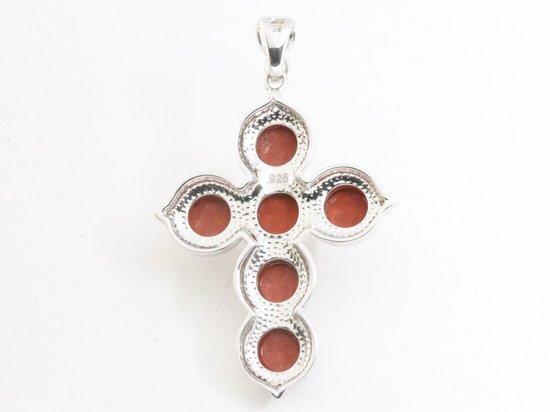 Bewerkte zilveren kruishanger met rode jaspis afbeelding 3