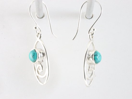 Fijne opengewerkte zilveren oorbellen met turkoois afbeelding 2
