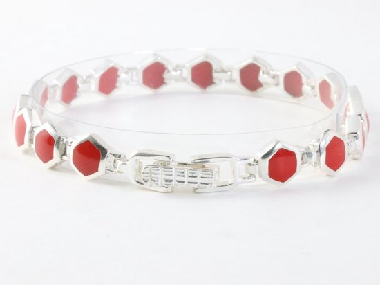 Zilveren armband met rode koraal steen afbeelding 3