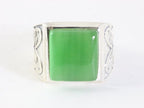 Zware bewerkte zilveren ring met groene opaal afbeelding 4