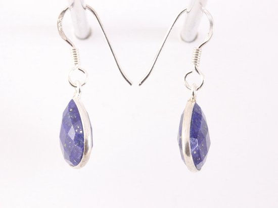 Fijne druppelvormige zilveren oorbellen met lapis lazuli afbeelding 2