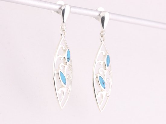 Opengewerkte zilveren oorstekers met blauwe turkoois afbeelding 2