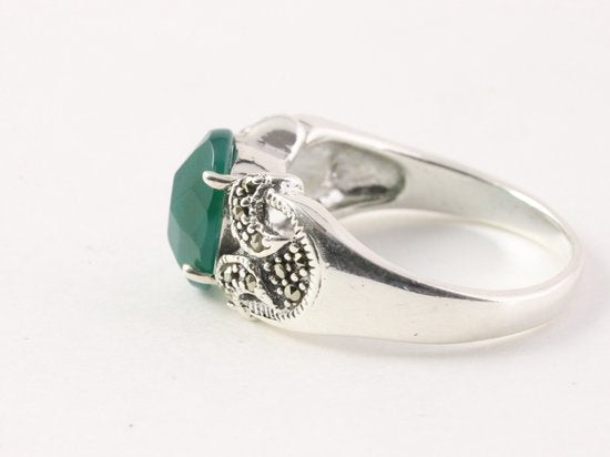 Zilveren ring met groene onyx en marcasiet afbeelding 2