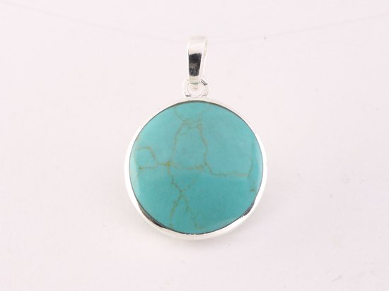 Fijne ronde zilveren hanger met levensboom op groene turkoois afbeelding 3