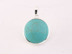 Fijne ronde zilveren hanger met levensboom op groene turkoois afbeelding 3