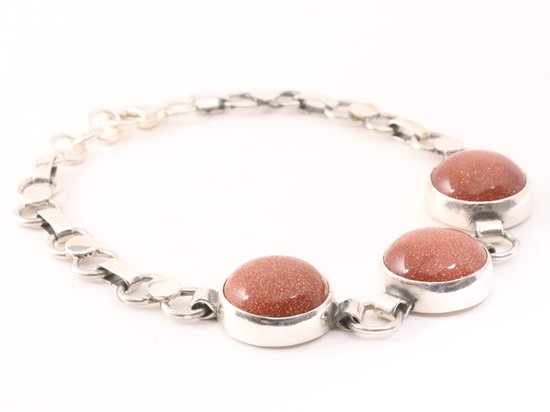 Zware zilveren armband met grote goudstenen afbeelding 2