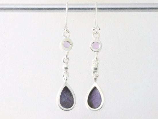 Lange zilveren oorbellen met paarse fosfosideriet en amethist afbeelding 2