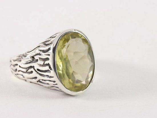 Bewerkte zilveren herenring met lemonkwarts afbeelding 1