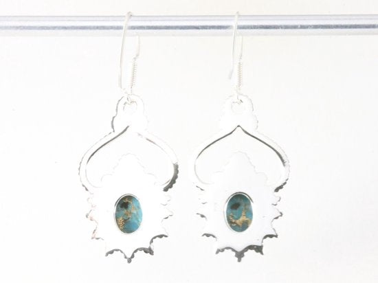 Bewerkte zilveren oorbellen met blauwe koperturkoois afbeelding 2