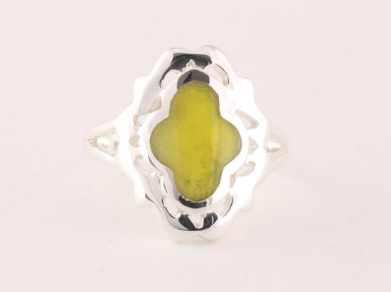 Opengewerkte zilveren ring met gele agaat afbeelding 4