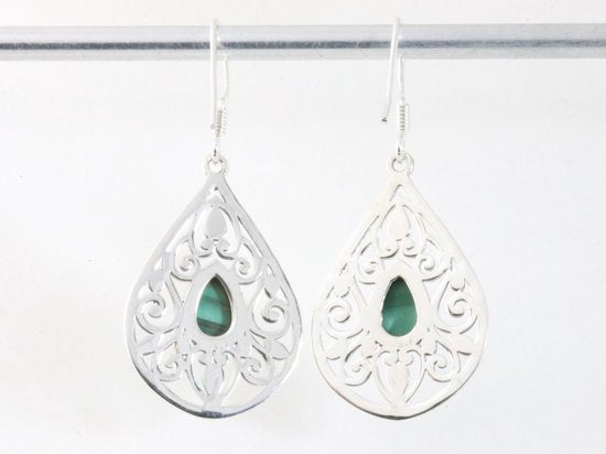 Opengewerkte zilveren oorbellen met malachiet afbeelding 2