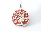 Fijne ronde zilveren hanger met levensboom op rode koraal steen afbeelding 4
