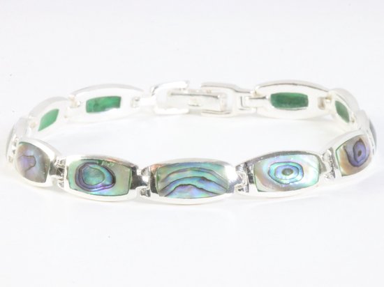 Hoogglans zilveren armband met abalone schelp afbeelding 1