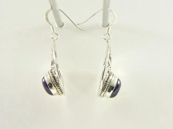 Ronde opengewerkte zilveren oorbellen met amethist afbeelding 2