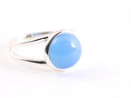 Fijne opengewerkte zilveren ring met blauwe chalcedoon afbeelding 1