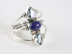 Langwerpige zilveren ring met lapis lazuli en blauwe topaas - maat 20 afbeelding 1