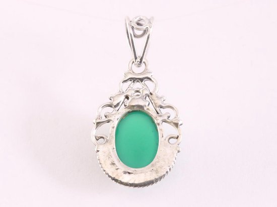 Opengewerkte zilveren hanger met groene onyx afbeelding 3