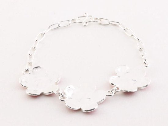 Zilveren schakelarmband met witte emaille bloemen afbeelding 3
