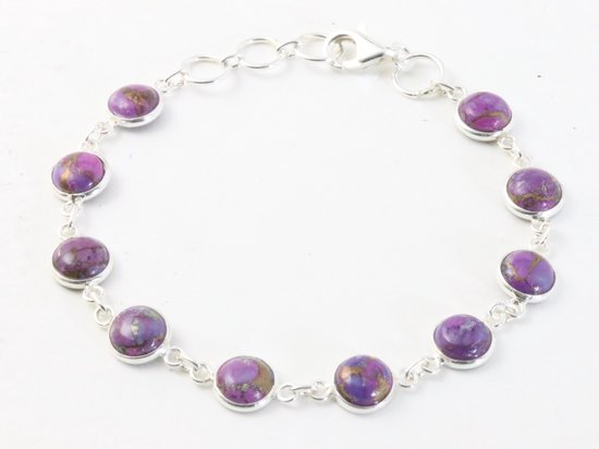 Fijne zilveren armband met paarse koperturkoois afbeelding 1