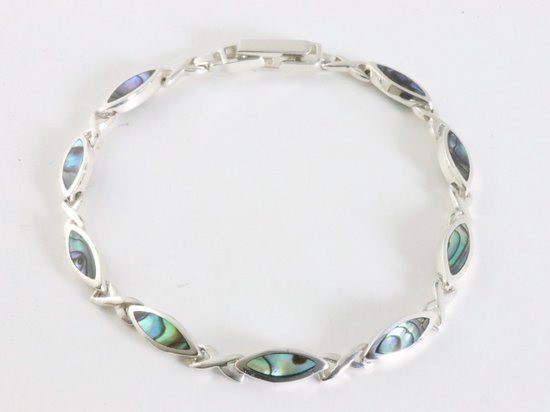 Hoogglans zilveren armband met abalone schelp afbeelding 1
