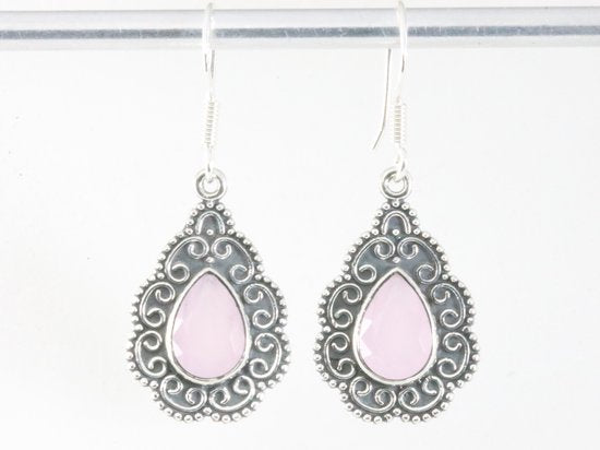 Bewerkte zilveren oorbellen met rozenkwarts afbeelding 4