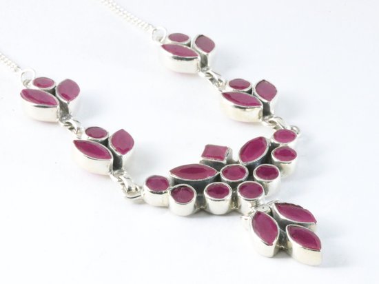 Zilveren collier met robijn stenen afbeelding 2