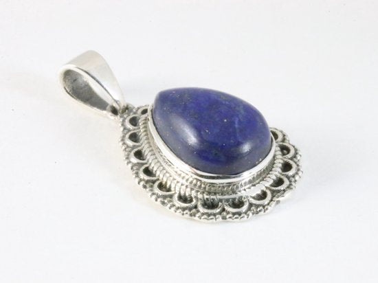 Bewerkte druppelvormige zilveren hanger met lapis lazuli afbeelding 2