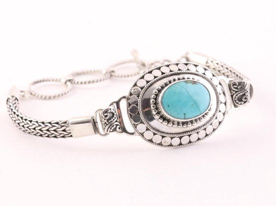Traditionele bewerkte zilveren armband met turkoois afbeelding 4