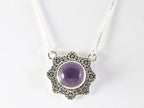 Fijne bewerkte zilveren ketting met amethist afbeelding 1