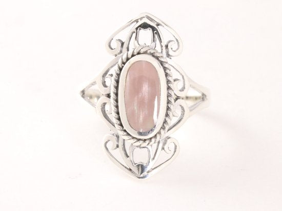 Opengewerkte zilveren ring met bruine parelmoer afbeelding 4