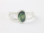 Fijne opengewerkte zilveren ring met abalone schelp afbeelding 4