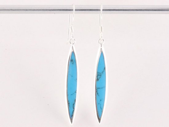 Lange fijne zilveren oorbellen met blauwe turkoois afbeelding 4