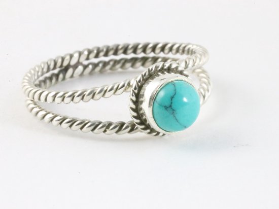 Opengewerkte zilveren ring met turkoois afbeelding 1