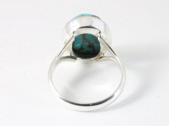 Ovale hoogglans zilveren ring met blauwe koperturkoois afbeelding 3