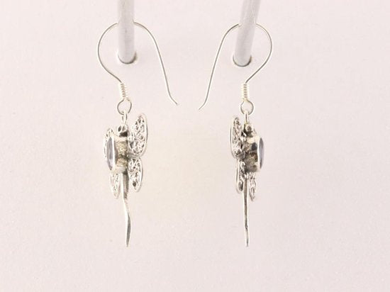 Traditionele zilveren libelle oorbellen met amethist afbeelding 2