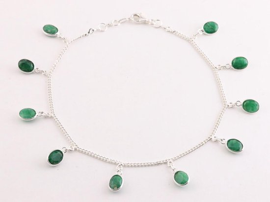 Fijne zilveren enkelband met smaragd afbeelding 1