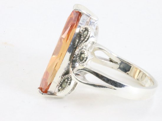Zware zilveren ring met champagne kwarts en marcasiet afbeelding 2