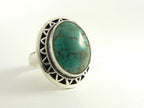 Zware bewerkte zilveren ring met groene turkoois afbeelding 1